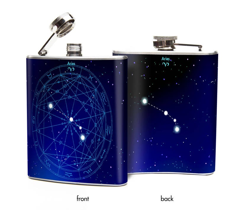 Whiskey Flask Astrology Birthday Gift Astrology Aries Flask Stainless Steel Flasks Zodiac Constellation Zodiac