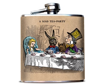 Mad Tea Party Wonderland Flask for Bourbon and Alcohol