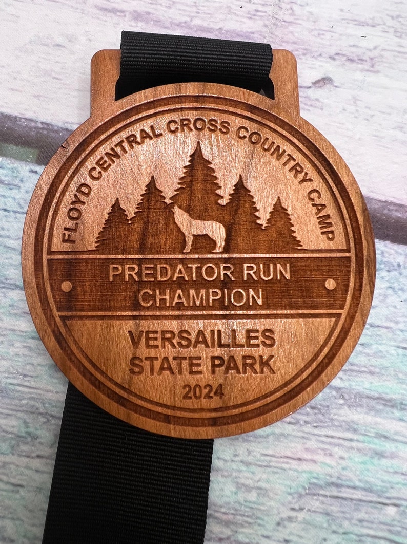 Predator Ribbon Custom Design . Wood Medal . Laser Engraved . Hand Finished . Cross ...