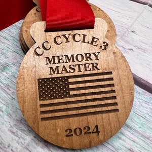 Custom Designed . Laser Engraved . Wood Medal . Memory Masters . Awards. FRONT ENGRAVED .