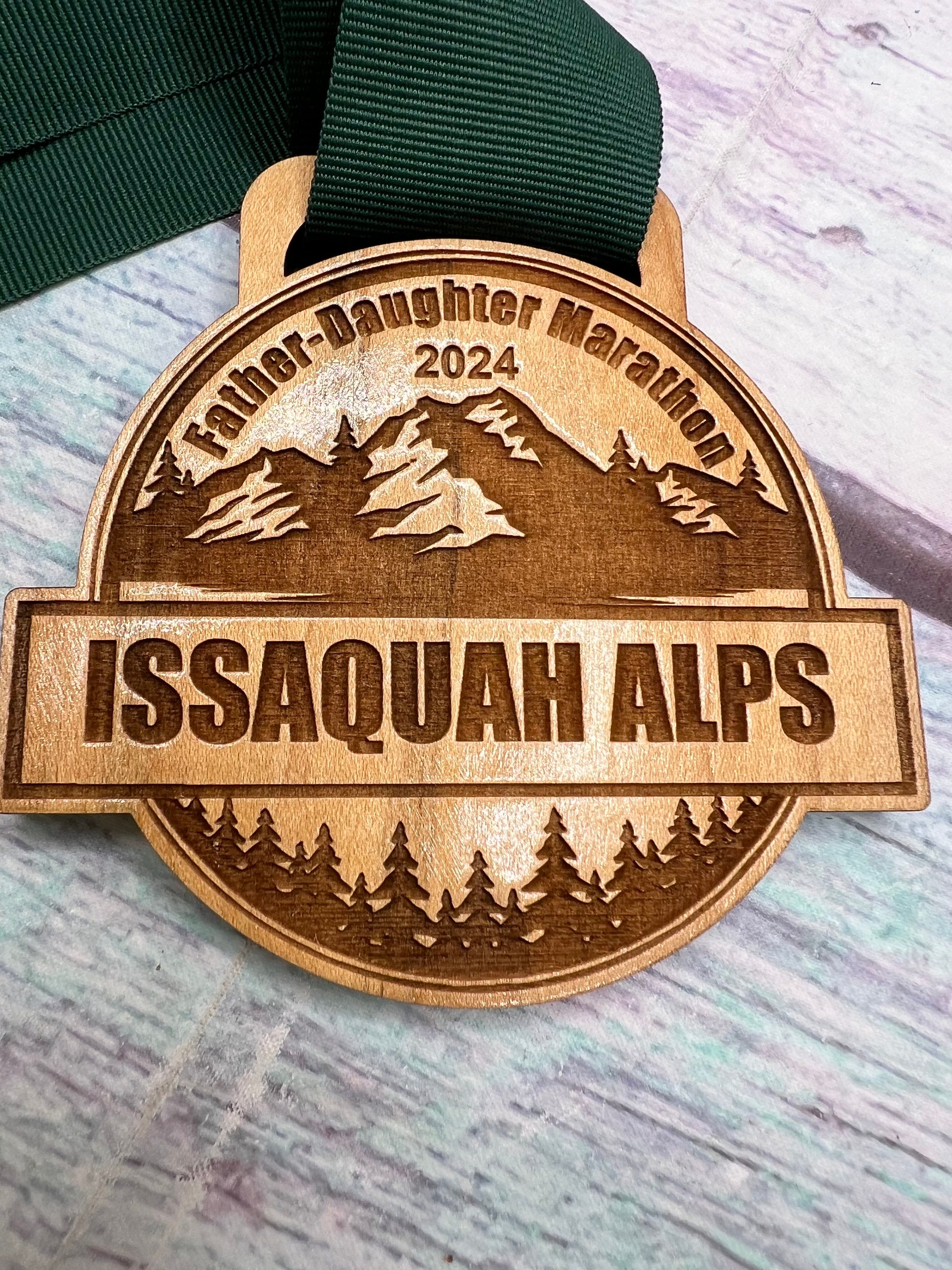 Custom Design . Wood Medal .  5K . Laser Engraved . Hand finished . Awards . marathon . Personalized .