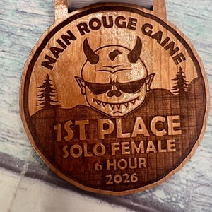 Custom Design . Wood Medal .  5K . 10K . Marathon . Trail Run . Laser Engraved . Hand finished . Awards . Marathon . Personalized .