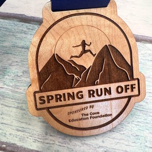 Custom Design . Wood Medal .  5K . Laser Engraved . Hand finished . Awards . marathon . Personalized .