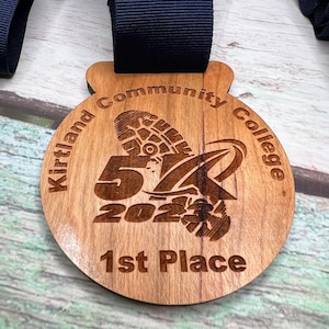 Custom Designed . Front and Back . Laser Engraved . Wood Medal . Hand Finished. Awards .