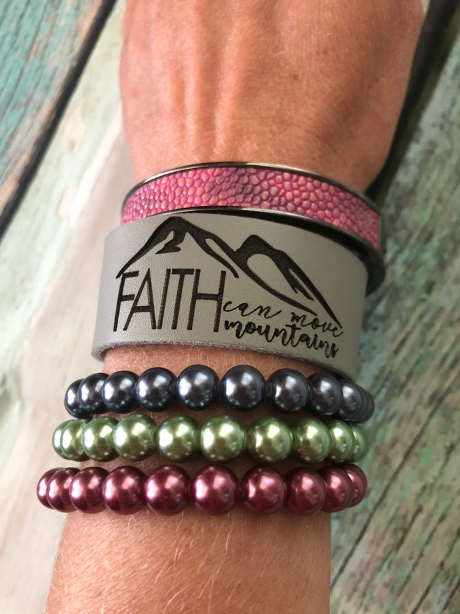 Leather Cuff Faith Bracelet Etsy