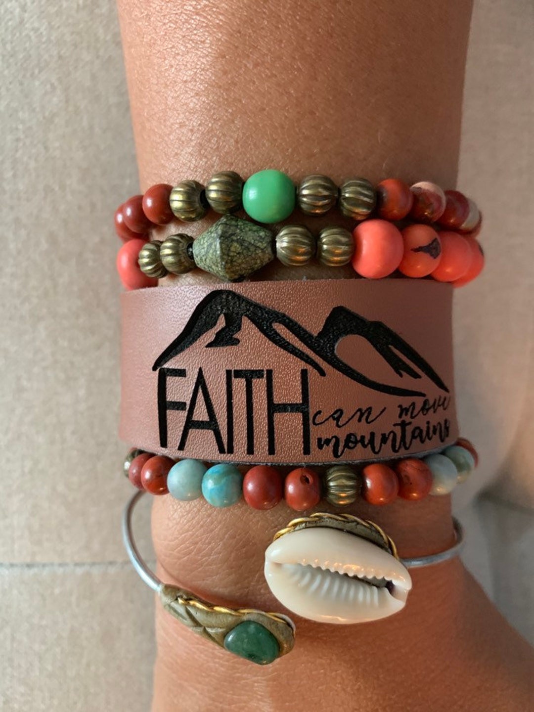 Leather Cuff Faith Bracelet Etsy