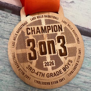 Custom Design . Wood Medal .  5K . Laser Engraved . Hand finished . Awards . Marathon . Personalized . 3 on 3 . Corporate Events .