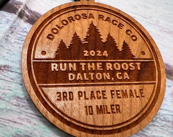 Custom Design Wood Medal Running Laser Engraved Hand