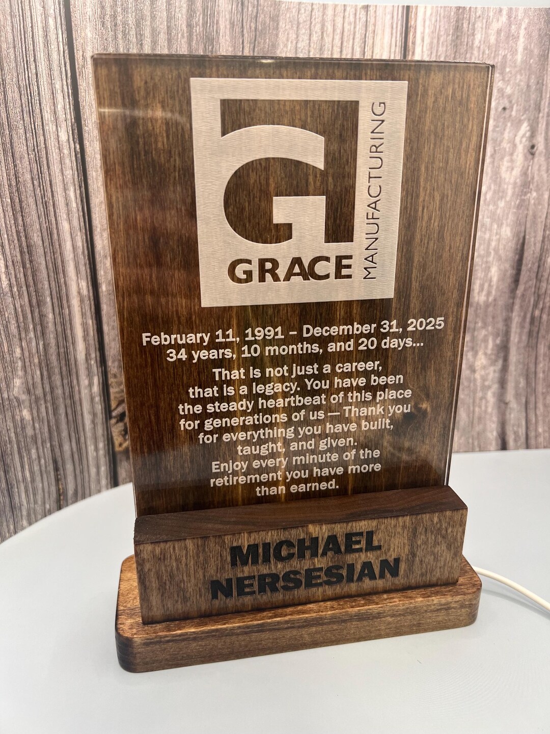 Led Lit Signs Trophe Wood and Acrylic - Led‑lit Trophy – Custom Engraved Award- Personalized ...