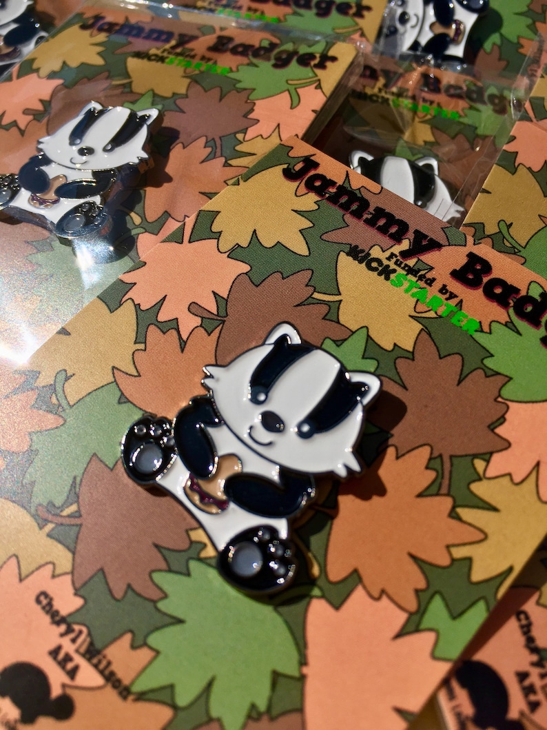 Jammy Badger Soft Enamel Pin Nature/Wildlife Inspired Black Nickel Rubber Clutch image 4