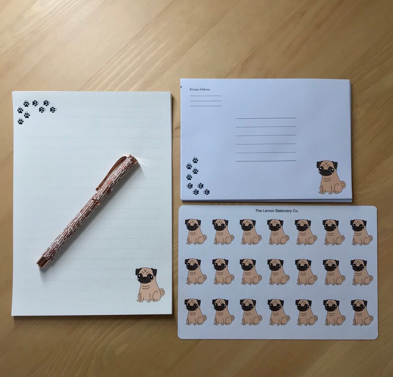 Pug Dog Unique Stationery Set Letter Writing Paper &amp; | Etsy