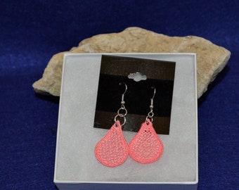 Pink Teardrop Diffuser Earrings machine embroidered, aroma therapy, raindrop, teardrop, dangle, pastel pink, rosa, pale rose, emeraldsafire,