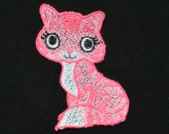 Pink Kitty Bookmark made in Embroidered FSL Lace