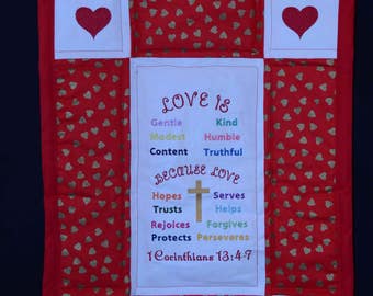 Digital Embroidery Design Love Is Quilt. Includes Embroidery Files & Sewing Directions to make 1 Corinthians 13 Wall Quilt. Christian Decor