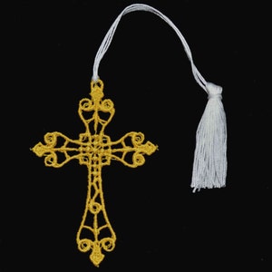 Yellow Crown Cross FSL Bookmark with Tassel. Gift for pastor, minister, librarian, teacher, grandparent, or avid reader. Easter. Graduation. image 2