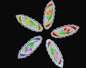 Tulip Bookmarks Set of 5, Free Standing Lace, Embroidered Floral Gift