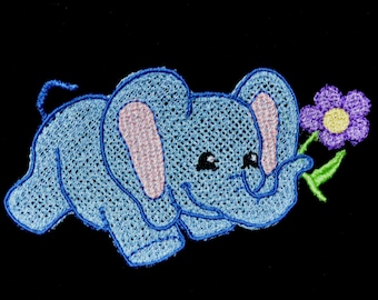 Embroidered Blue Elephant Bookmark, Freestanding Lace Flower