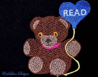 FSL Teddy Bear Embroidery Design, Bookmark, Teacher Gift (4x4 Hoop)