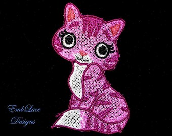 FSL Purple Tabby Cat Embroidery Design, 4x4 Hoop (Digital Download)