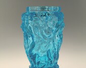 Bohemian Czech Art Deco Aquamarine Blue Cut Glass Vase Nude Dancing Girls by Schlevogt Hoffmann
