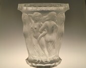 Bohemian Czech Art Deco Style Crystal Clear Frozen Cut Glass Vase Nude Dancing Girls