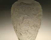 Bohemian Czech Art Deco Glass Vase with Flowers by Schlevogt Hoffmann - Lalique inspired