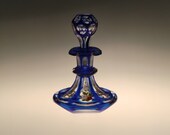 Bohemian Czech Amazing Biedermeier Victorian Era Cobalt Blue Clear Glass Perfume Bottle Painted Enamels
