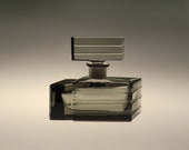 Bohemian Czech Art Deco Cubism Smoke Cut Glass Perfume Bottle Flacon by Hoffmann TOP RARE
