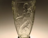 Bohemian Czech Significant Art Deco Glass Pressed Vase with Dancing Girls