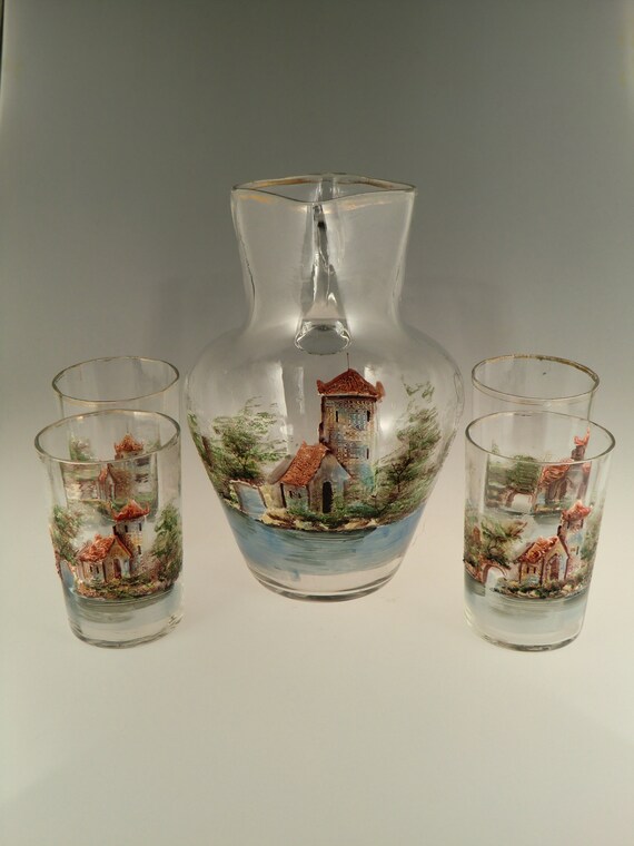 Bohemian Czech Art Nouveau Glass Jug Bohemian Czech Art Nouveau Opaque Blue