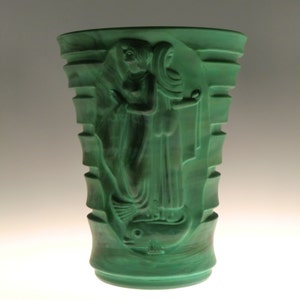 Bohemian Czech Curt Schlevogt  Art Deco Jade Malachite Glass Vase
