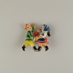 Boho Tsjechische dansende jongen en meisje Celluloid Vintage Broche Pin Estate Sieraden Tsjechisch Bakeliet Tijdperk Vroege Eeuw Art Deco
