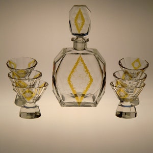 Czech Bohemian Art Deco Glass Liqueur Set Carafe by Karel Palda