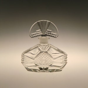 Bohemian Czech Art Deco Cut Glass Perfume Bottle Flacon with Stopper