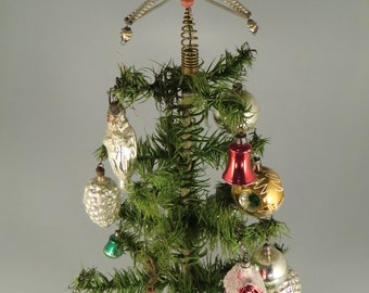 Antique Bohemian Czech Goose Feather Tree Christmas Tree + Free Gift Christmas Glass Ornaments VERY RARE