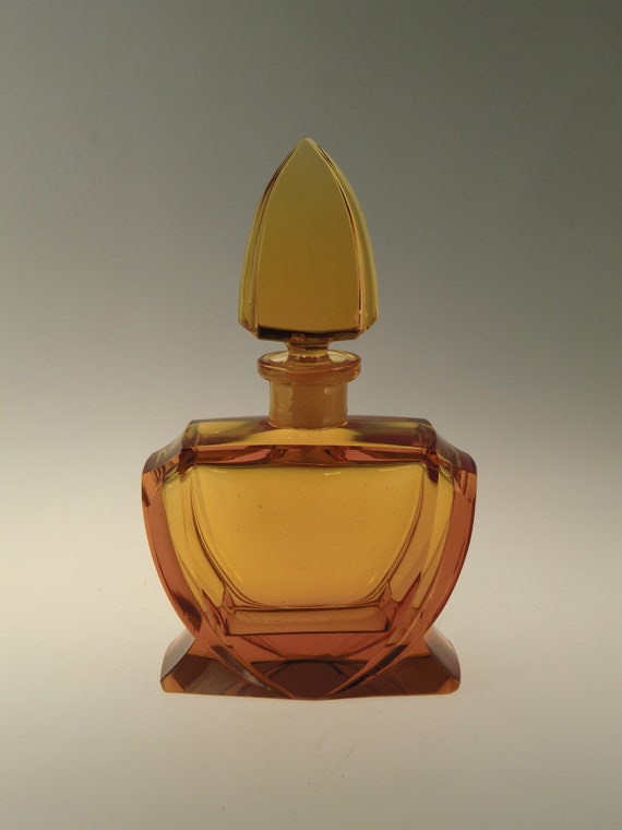 Bohemian Czech Art Deco Cubist Cut Glass Perfume … - image 1