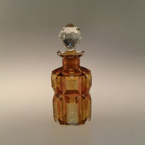 Bohemian Czech Art Deco Cubist Cut Glass Perfume Bottle Flacon