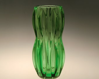 Bohemian Czech Art Glass Green Vase by Jan Schmid for Rosice