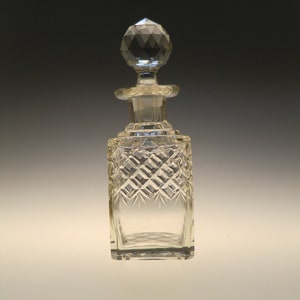 Bohemian Czech Art Deco Crystal Clear Hand Cut Glass Perfume Bottle