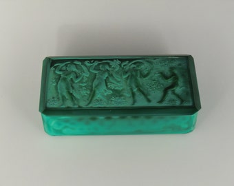 Bohemian Czech Art Deco Malachite Jade Glass Dose by Heinrch Hoffman Ingrid collection RARE