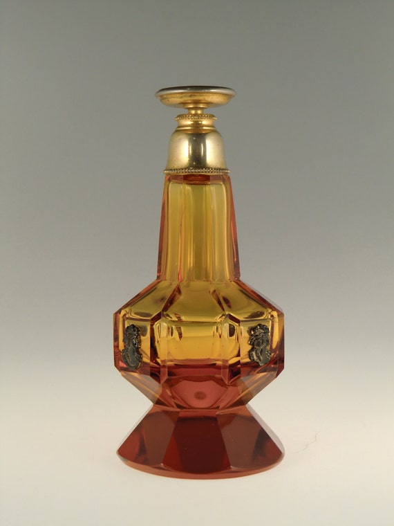 Bohemian Czech Art Deco Amber Cut Amber VINTAGE CZECH AMBER Glass Perfume