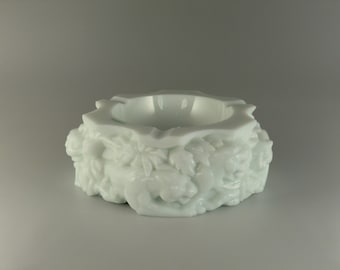 Bohemian Czech Art Deco Opaque White Art Glass Ashtray with Tigers by Schlevogt - Ingrid line RARE COLOR