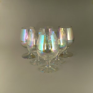 Bohemian Czech Iris Iridescent  set of Six Cognac Brandy Liquer Glasses