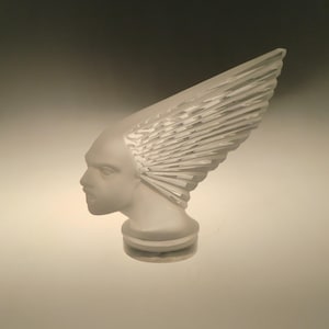 Bohemian Czech Art Deco Clear Frozen Glass Victoire Car Mascot Hood Ornament Paperweight