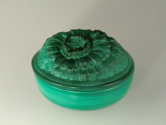 Bohemian Czech Art Deco Malachite Jade Glass Perf… - image 6
