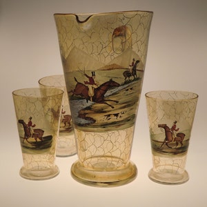 Czeski Boho Haida Karel Palda Art Deco szklany dzbanek z 3 szklankami