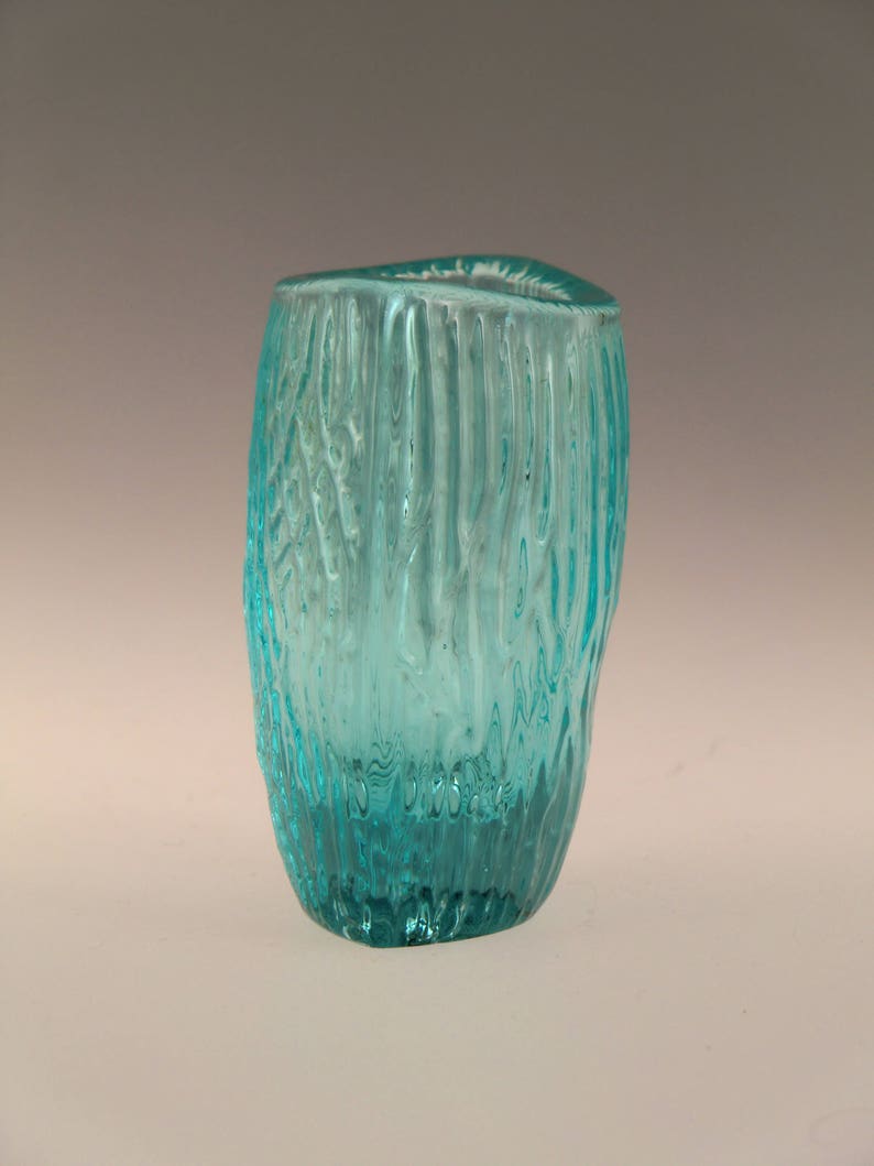 Bohemian Czech Art Glass Beryl Turquoise Pressed Vase by Etsy