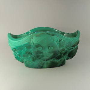 Bohemian Czech Art Deco Jade Malachite Glass Vase Jardiniere or Bowl by Schlevogt