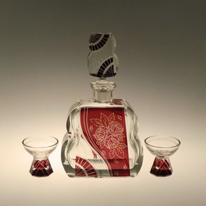 Bohemian Czech Significant Art Deco Glass Carafe Liqueur Set by Karel Palda - Haida