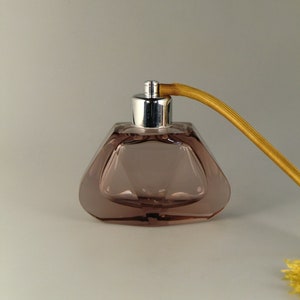 Cute Bohemian Czech Moser Style Art Deco Hand Cut Glass Perfume Bottle Atomizeur